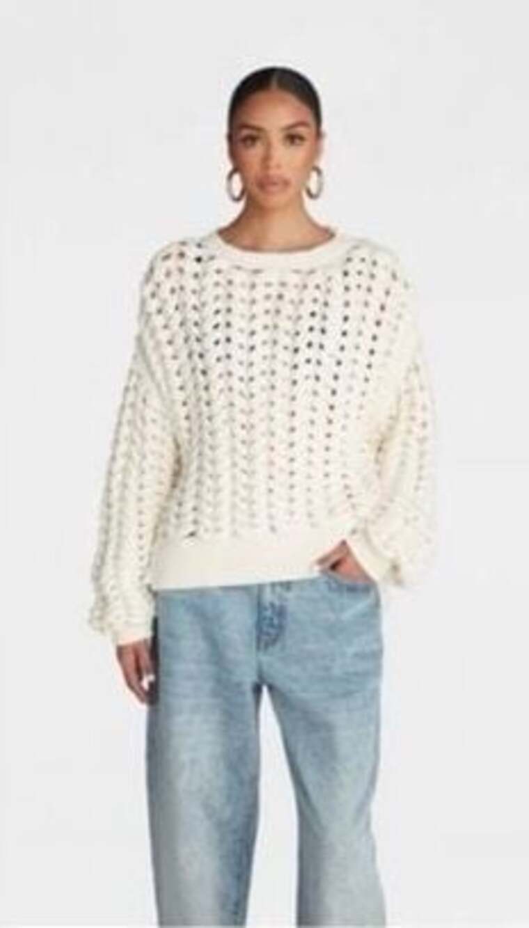 KBB BY KAHLANA Cable Knit Crewneck Sweater in Cream